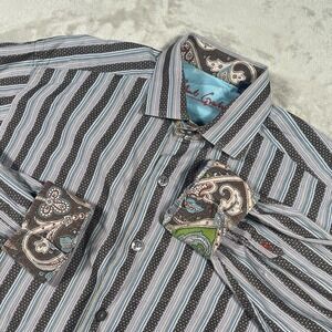 Robert Graham Flip‎ Cuff Shirt Mens Size Large Multi Color Striped Long Sleeve